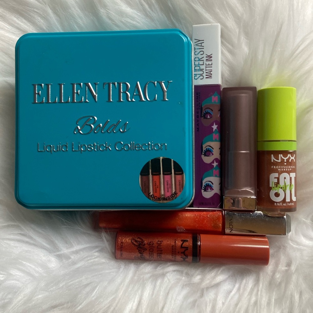 Lipstick & Lip Gloss Makeup Bundle; Ellen Tracy Revlon NYX Maybelline